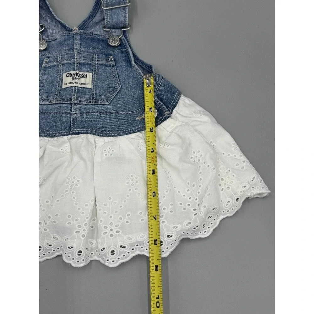 OshKosh B'gosh Baby Girl Denim Overall Dress Eyelet Skirt 6M